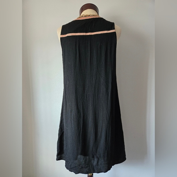 THML Bohemian Black Sleeveless Dress with Embroidered V Neck. Size Small - Picture 6 of 9